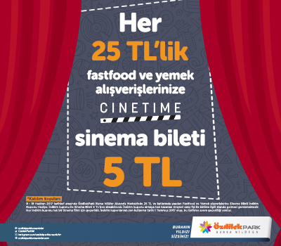 25 TL Fastfood ve Yemek Alışverişine Sinema Bileti 5 TL!